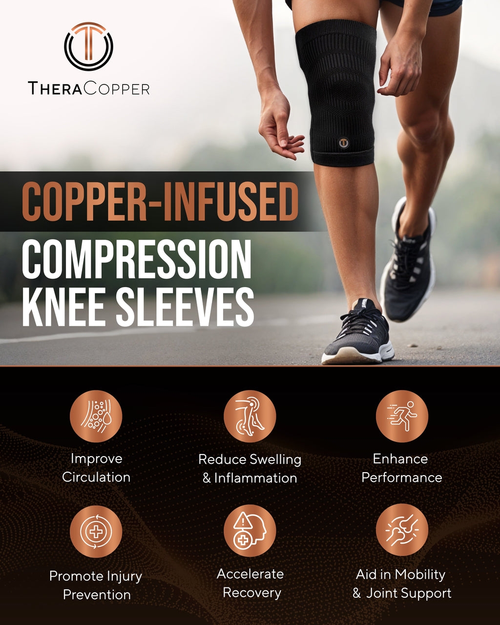 Copper Compression Knee Sleeves (2 Pack)