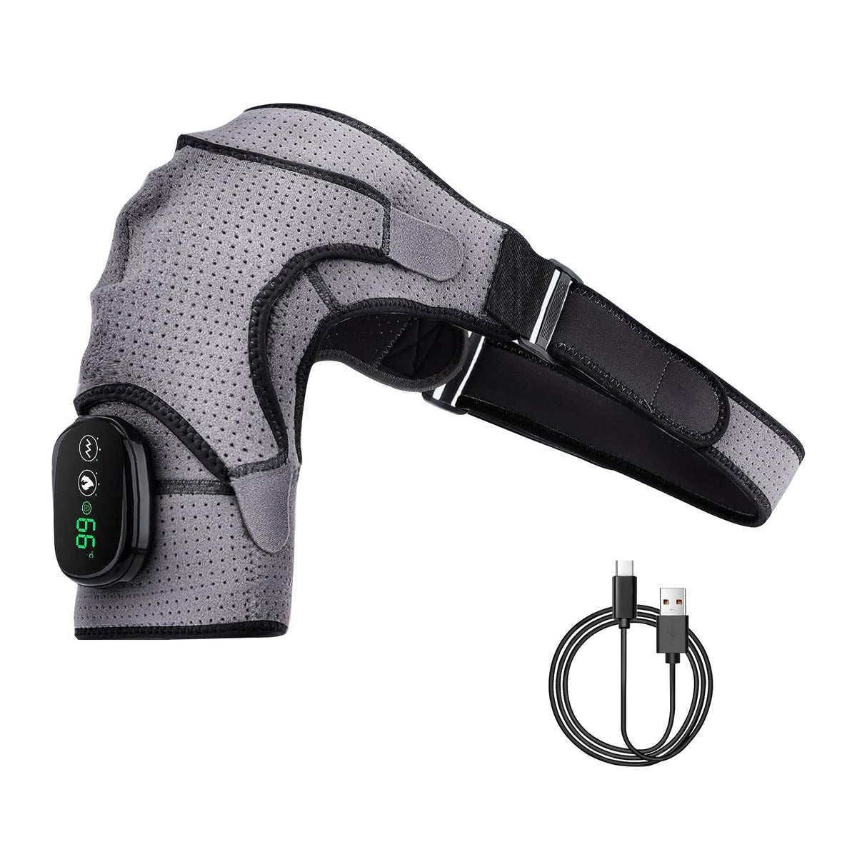Cordless Shoulder Heating Pad Rechargeable Heated Shoulder Wrap Massager Shoulder Brace Supports with 3 Heating Levels 3 Vibration Modes for Left Righ